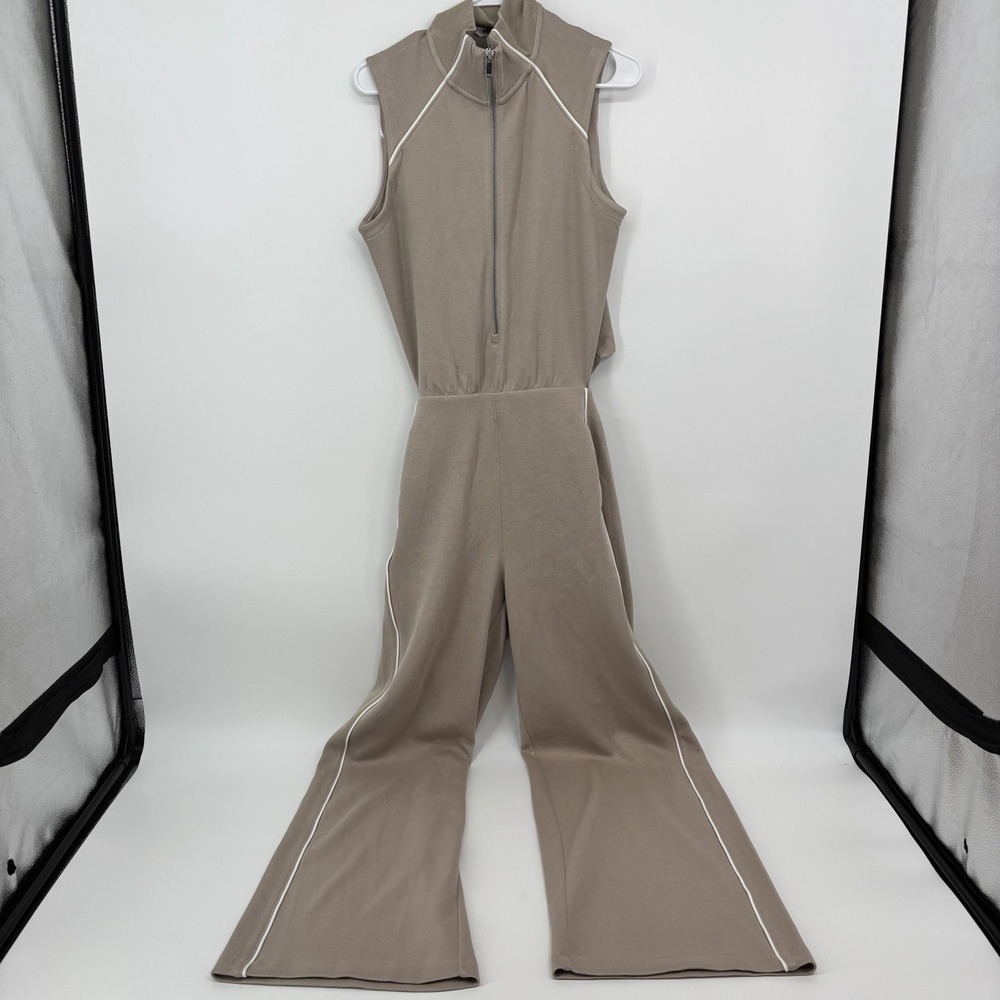 Spanx Air Essentials Pique Sleeveless Mockeck Jumpsuit Wide Leg Tan Size Medium - Picture 4 of 13